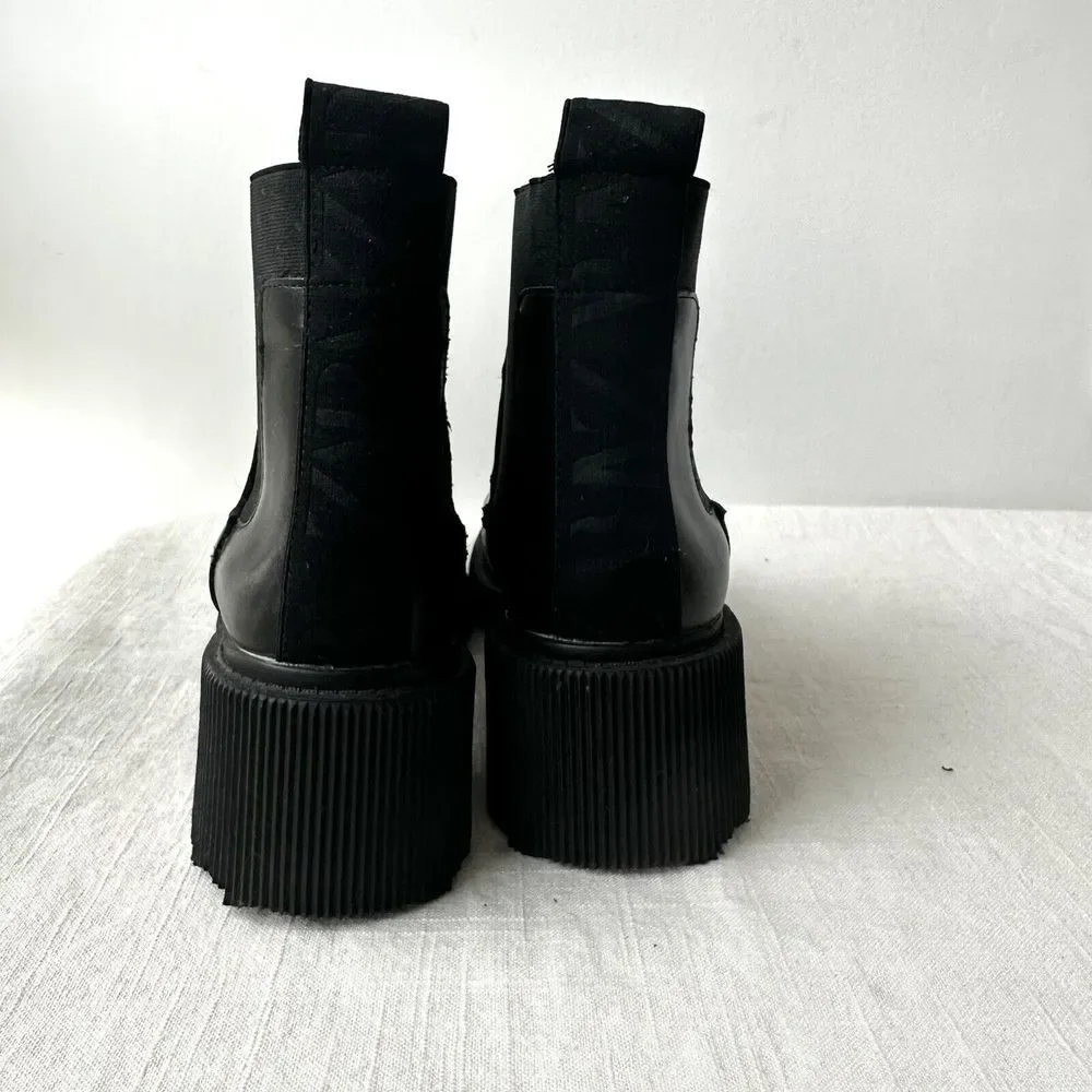 Zara Lug‎ Sole Ankle Platform Boots Black Size 38 Chunky Heel US 7.5